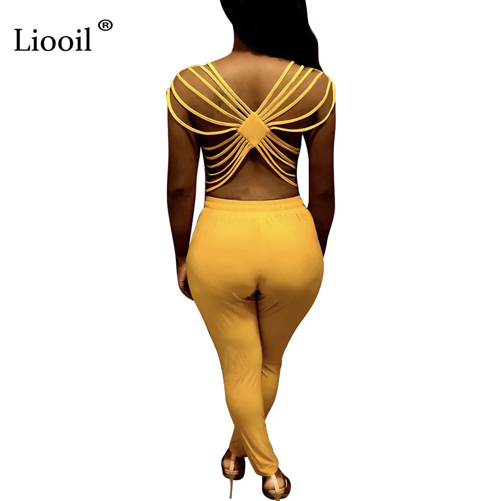 Liooil сплошной сексуальный прозрачный комбинезон с открытой спиной Клубная одежда для женщин наряды для ночного отдыха комбинезон для вечеринки Женский s комбинезон с длинными штанами - Цвет: Цвет: желтый