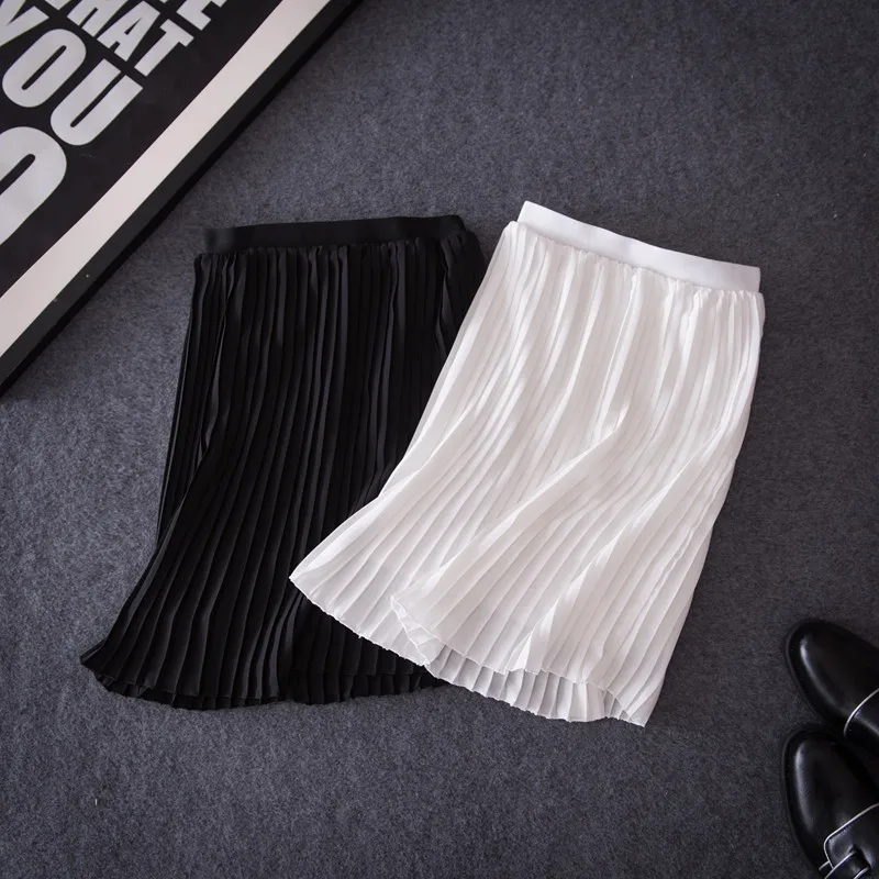 Мода женская летняя шифоновая юбка в складку Женская винтажная элегантная Тюлевая плиссированная черная белая юбка подходит ко всему ZY4021