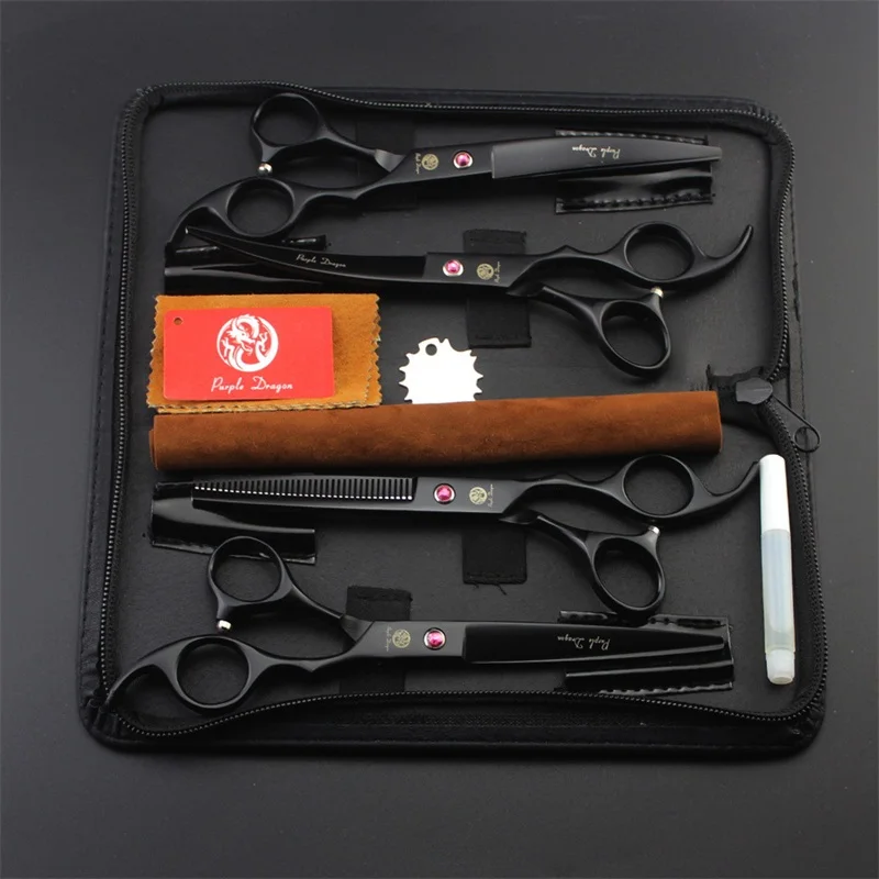 Purple dragon 7.0 inch Professional pet scissors for dog grooming High Quality Straight & Thinning & Curved Scissors 4pcsset (11)