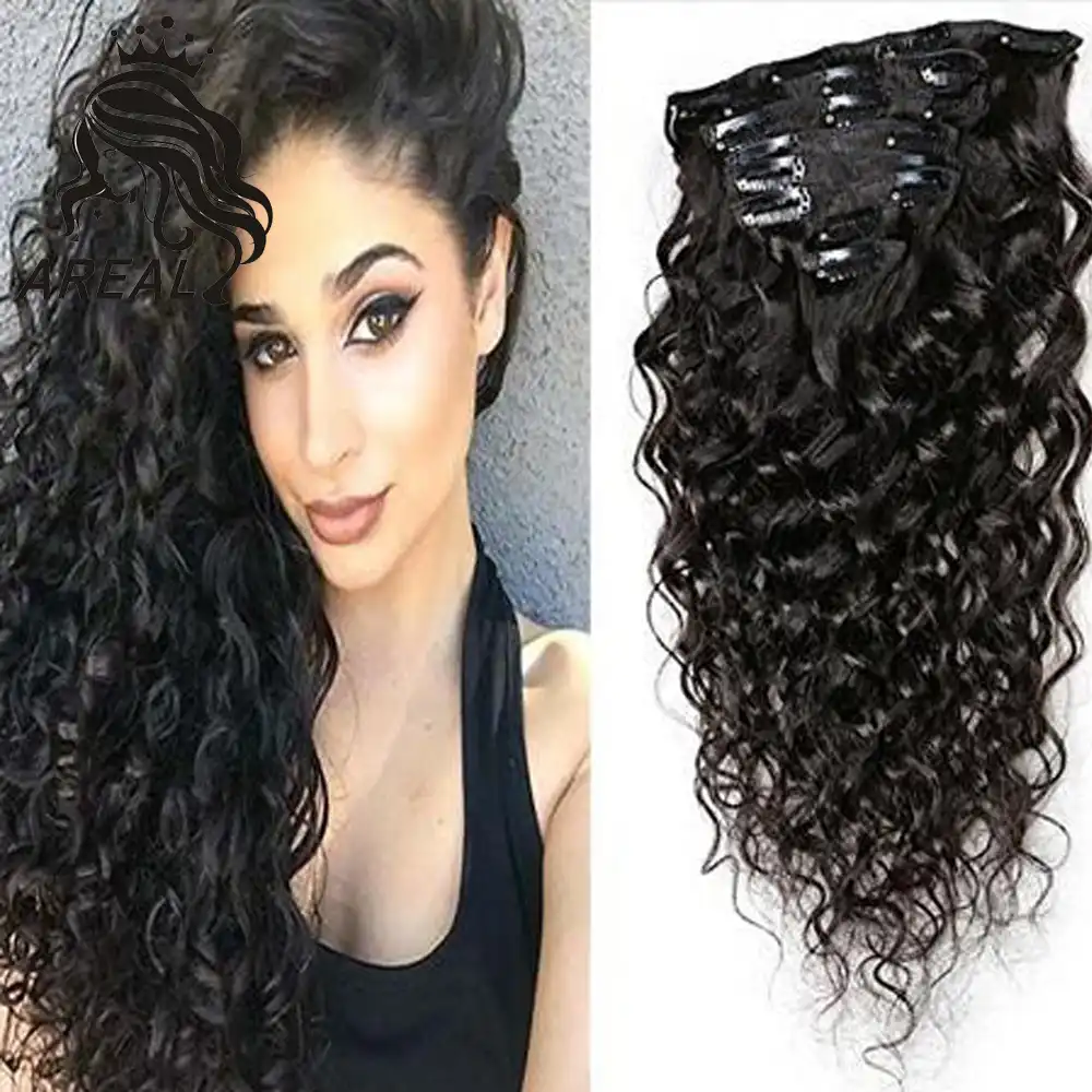 Deep Wave Curly Clip In Hair Extensions Human Hair Natural Remy