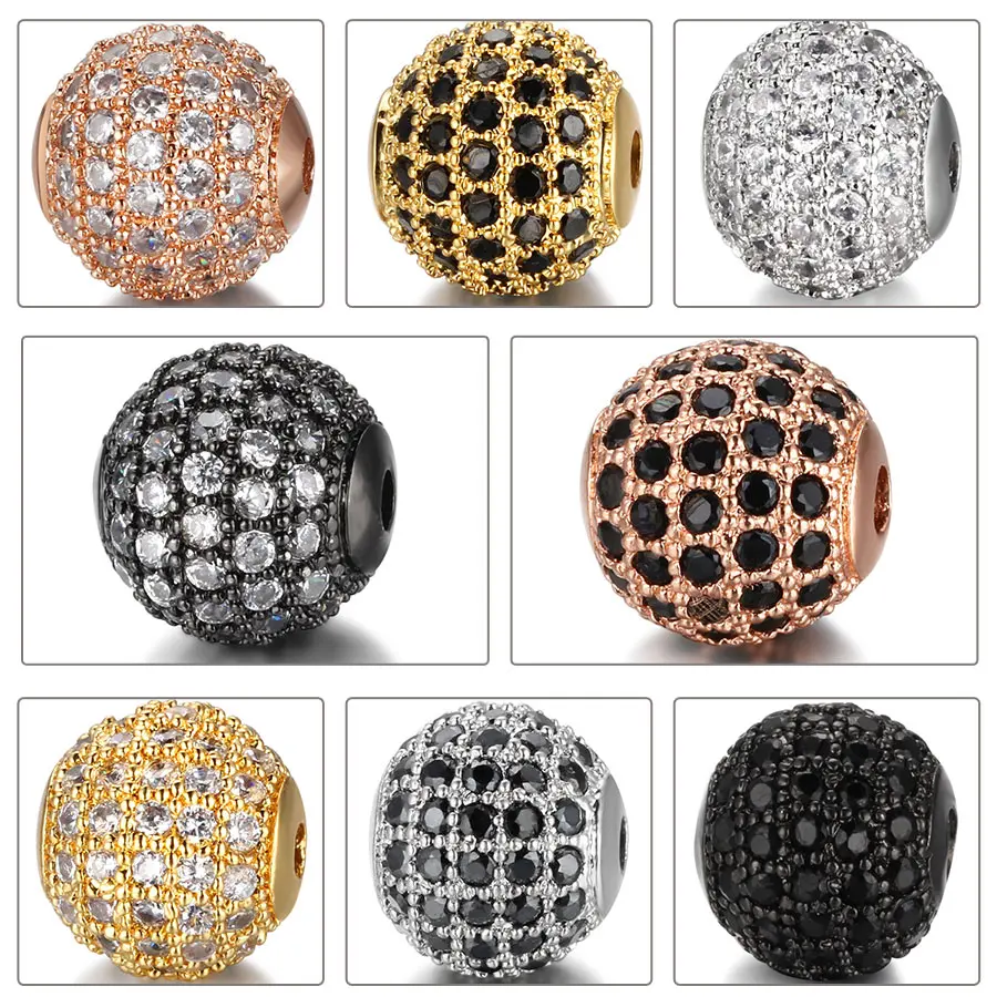 

5 6 8 10mm Round shape White black Cubic zircon Space Beads for DIY Bracelet Jewelry Making Bead charm Bracelets Accessories