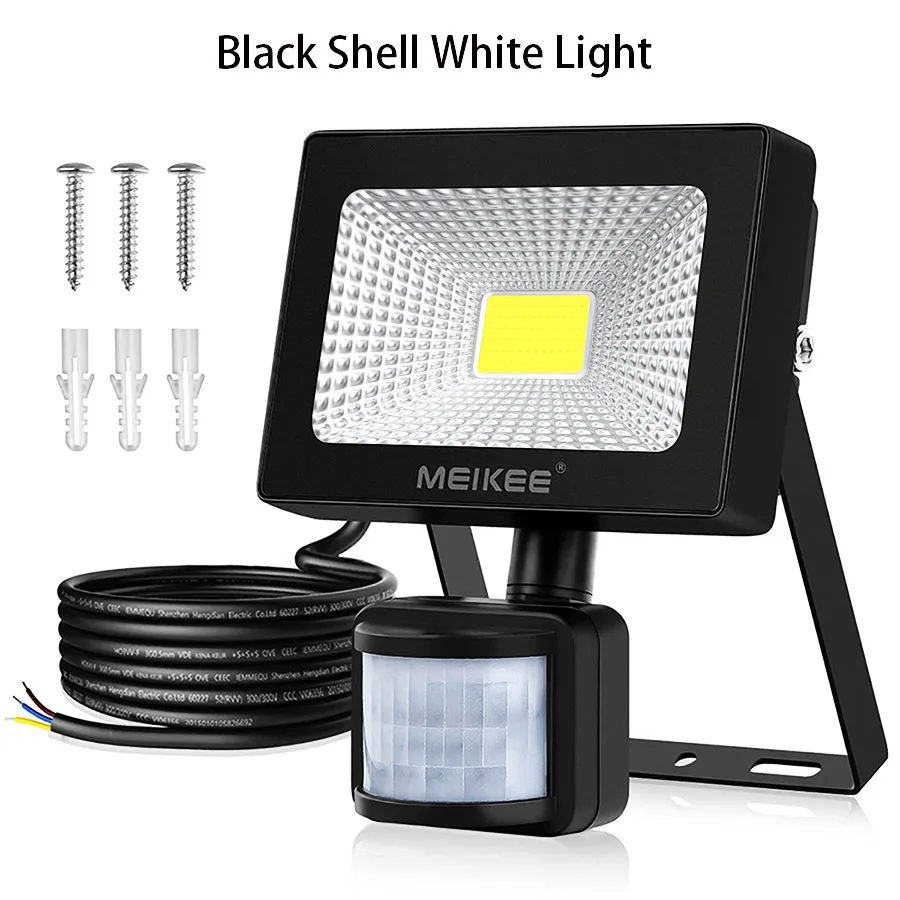 10 Вт Светодиодный светильник с датчиком движения 1000 лм супер яркий светодиодный светильник IP66 водонепроницаемый Открытый Точечный светильник для сада гаража - Испускаемый цвет: Black Shell 6500K