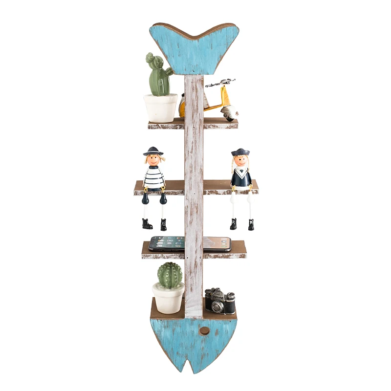 

Mediterranean Adornment Shelf Fish Skeleton Solid Wood Partition Fish-shaped Creative Shelf Wall Hanging Wall Decoration Crafts