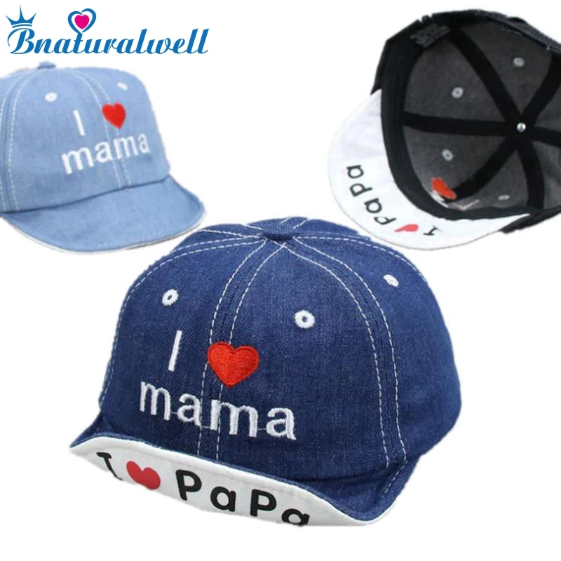 Bnaturalwell I Love Mama Papa Caps Spring Summer Autumn Baby Hat Child Cotton Cap Embroidery Baseball Caps H075S