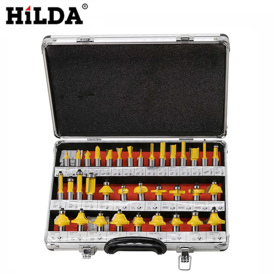 HILDA 35Pcs Set Milling Cutter Bits Cutting Tools Drill Bit Woodworking Router Bits Shank Router Bits