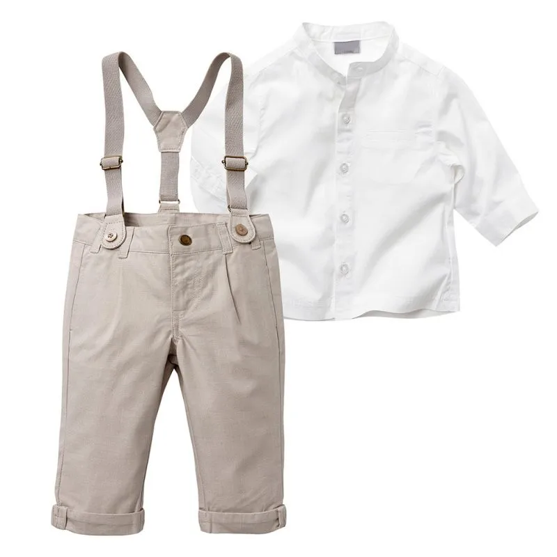 Новейшая белая футболка для маленьких мальчиков, 2 предмета Комплект из комбинезона+ комбинезон, одежда для детей 2-6 лет