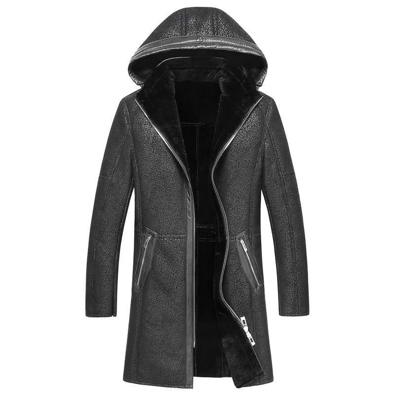 新ブラックカラーリアルムートンコート天然シープスキンスエード男性ジャケット長い服厚いオーバーコート Overcoat Long Overcoat Long Menovercoat Men Aliexpress