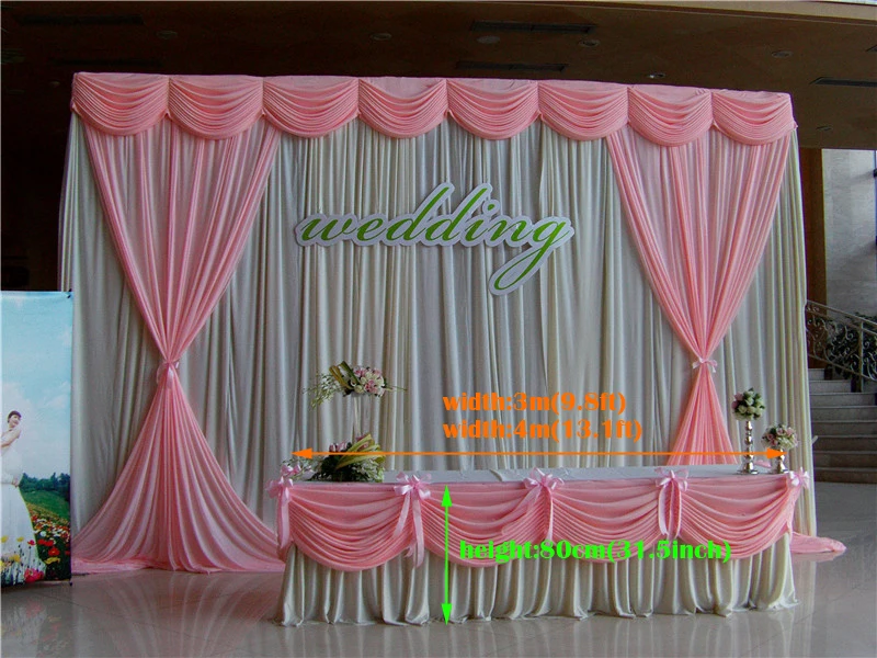 13.1ft(W)* 31,"(H) ледяной шелк ярко розовая скатерть свадебный стол юбка для праздничного стола для банкетов покрытие свадебный стол swag