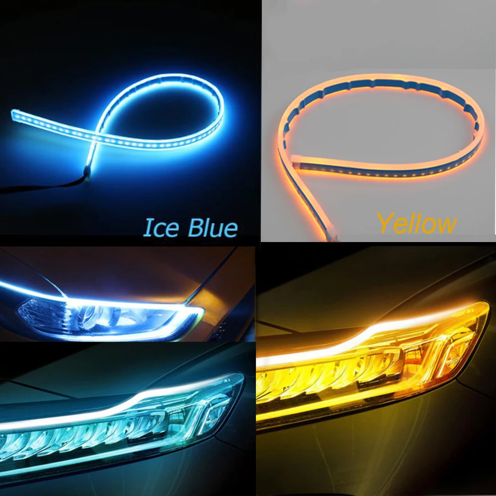 AMERTEER DRL LED Light Strips, Flexible Car Decorative Daytime Running  Lights Dual Color LED Strip Tube Switchback Headlight & Turn Signal Light 