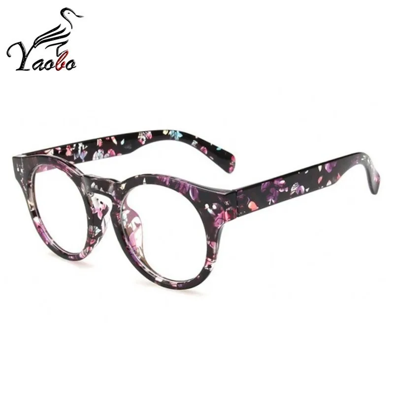 Классические Модные женские и мужские очки, прозрачная оправа для очков, винтажные овальные очки с прозрачными линзами, оптическая оправа для очков - Цвет оправы: black flower