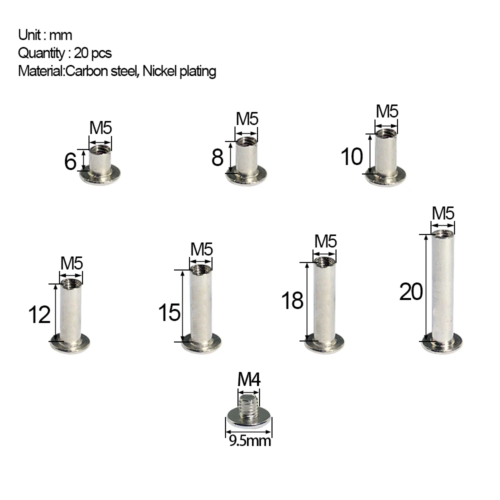 20 штук M5* 6/8/10/12/15/18/20/25/30 Никель покрытием Чикаго Винты, дешевые оснастки заклепки книги стыковой винт, фотоальбом винт