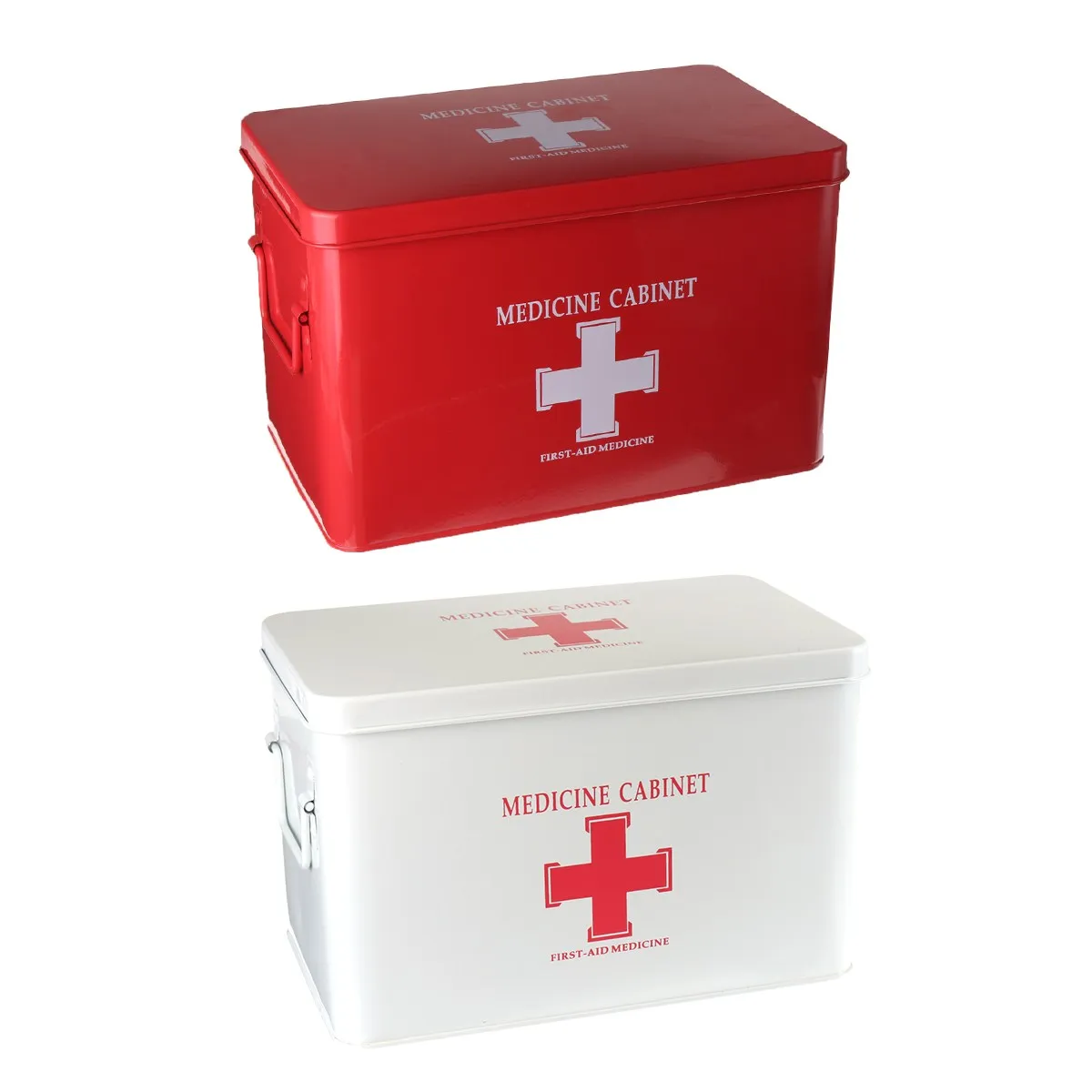 

Red First Aid Container Family Emergency Kit Storage Box Detachable Tray Large Capacity Metal Medical Gathering Case Organizer