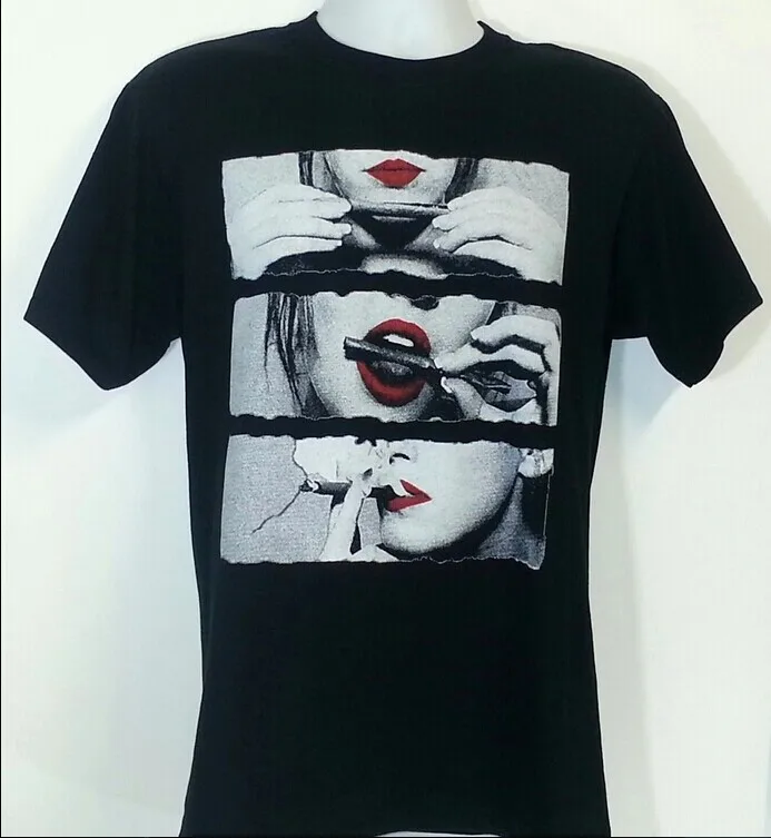 حادة المتداول أحمر شفاه t-shirt الرجال القمصان القمصان حزب التدخين عشب ستونر المزمن 420 أسود 100% ٪ مخصص تيز