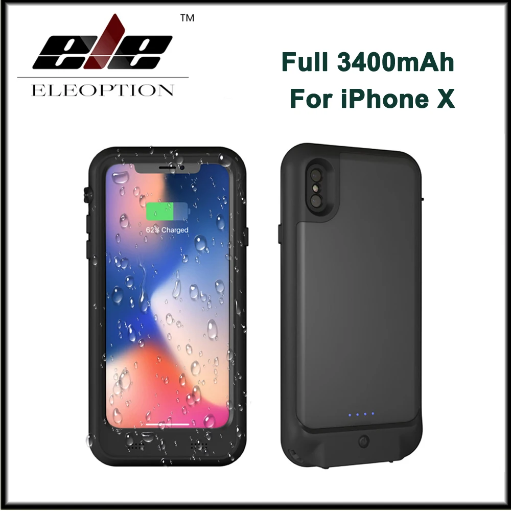 

Full 3400mAh Waterproof Screen Protector Rechargeable Power Charger Case Extended Battery Charging Case for iPhone X
