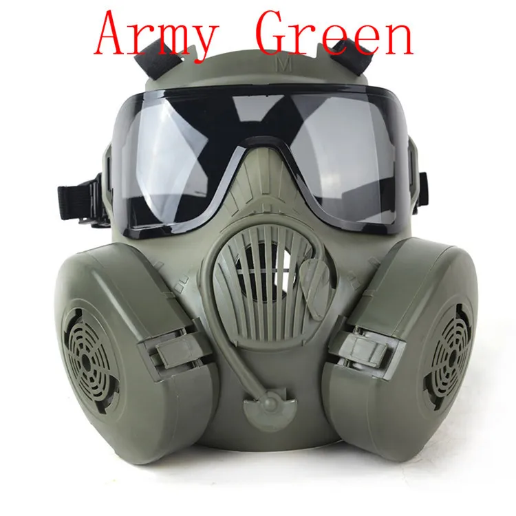 

Free shipping Tactial M50 Airsoft Mask Adults Paintball Full Face Skull Gas CS Mask With Fan 22.5*17.5cm Tan/black/green