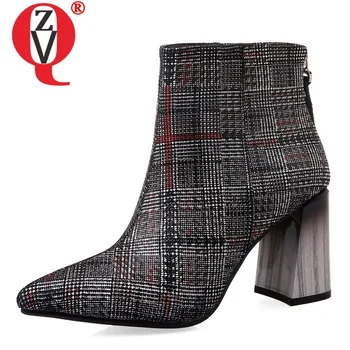

ZVQ women shoes 2019 winter new fashion pointed toe genuine leather ankle boots outside high heels zip work shoes drop shipping