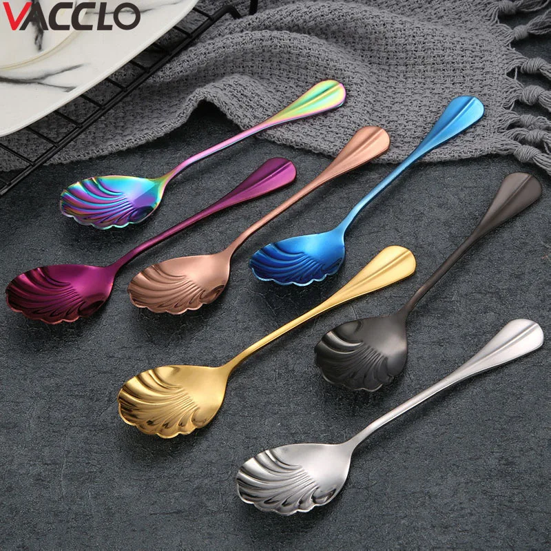 

Vacclo Stainless Steel Coffee Tea Spoon Shell Dessert Ice Cream Spoon Tea Spoon Drinking Tools Kitchen Gadget Flatware Tableware
