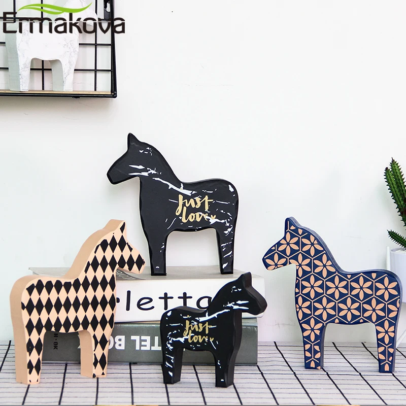 

ERMAKOVA Wooden Horse Figurine Cute Child Toy Gift Horse Crafts Dala Horse Statue Home Desktop Office Decoration