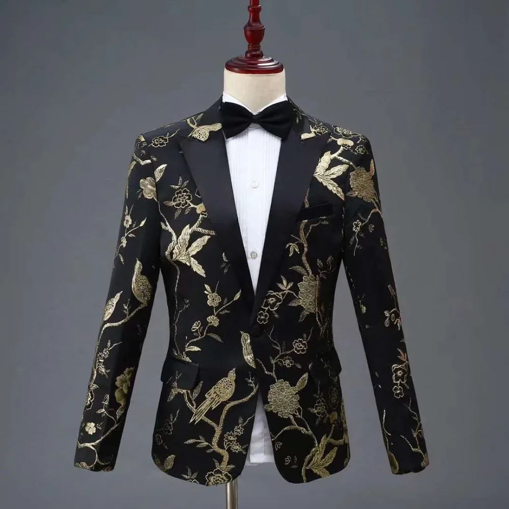 MYS Mens Classic Embroidery Tassels Suit and Pants Party Tuxedo Set Gold