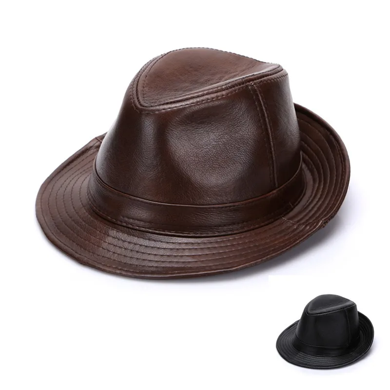 Adult 100 Genuine Leather Hat Men's Fedoras Cowhide Hats New Arrival