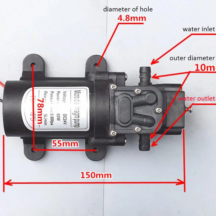 Diaphragm Pump DC 24V 60W motor 5L/Min 0.8Mpa Household Self-Priming High Pressure Water Pumps Booster Circulating | Обустройство