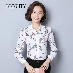 Осень 2018 г. рубашки с длинными рукавами для женщин блузка Мода печатных офисные повседневные женские Blusas Femininas Elegante Спецодежда