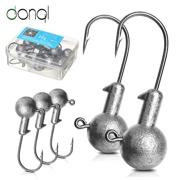 

DONQL 10pcs/ Set Lead Head Jig Fishing Hook Carbon Steel Fishhook For Soft Worm Lure 1g-20g Barbed Carp Fishing Hooks