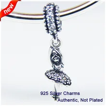 Подходит для Pandora Браслеты балерина шармы с прозрачным кубическим цирконием серебряные бусины 925 пробы