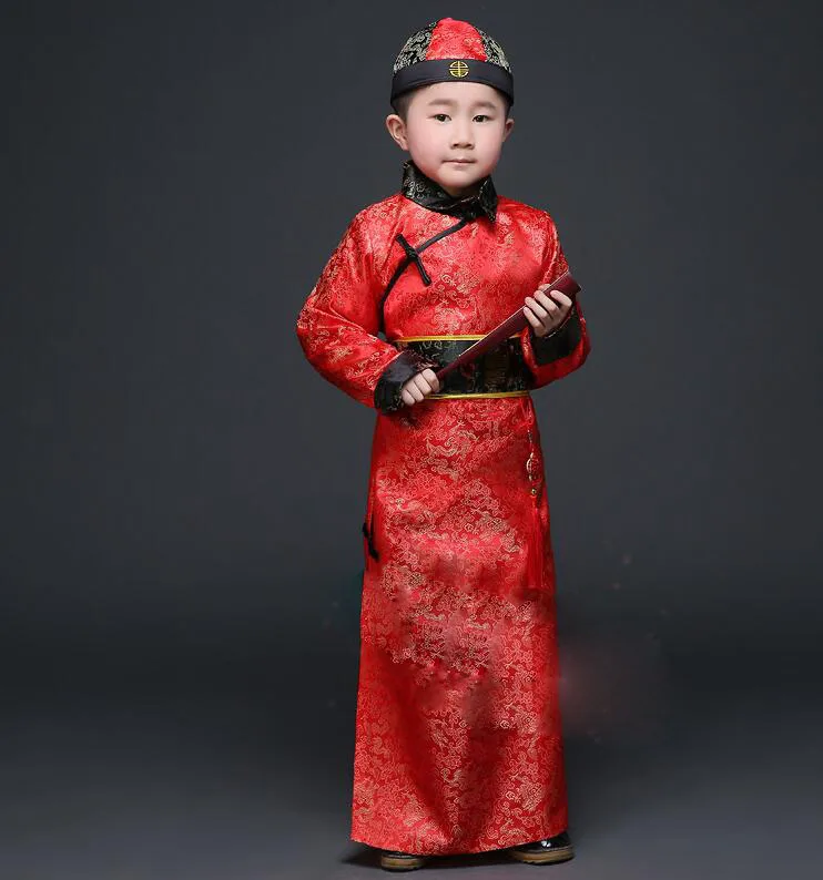 Hanfu платье Древний китайский традиционный костюм Для мужчин для детей мальчиков Hanfu Косплэй детская одежда династии Тан Дети танец - Цвет: red 2