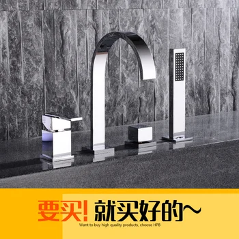 

Full Copper hot and cold split type cylinder side type bathtub faucet five piece of bathtub side floor faucet