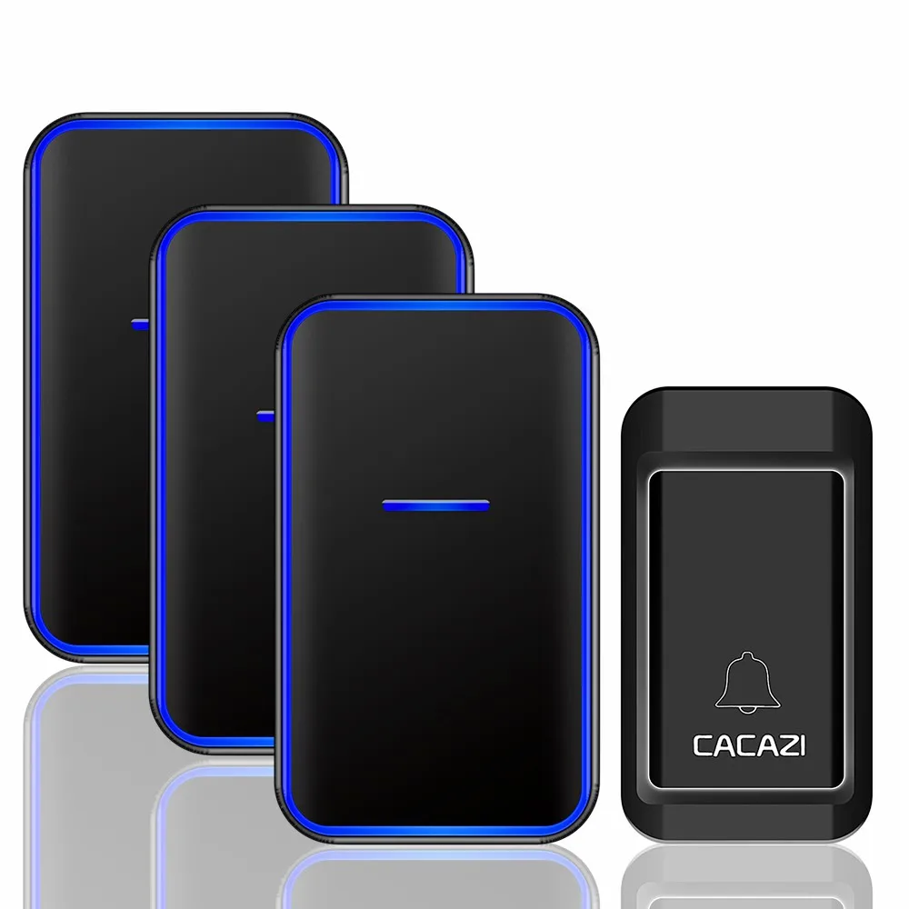 CACAZI беспроводной дверной звонок без аккумулятора 1 2 кнопки 1 2 3 приемника водонепроницаемый домашний автономный беспроводной дверной звонок - Цвет: 1 button 3 receiver