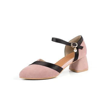 

Fashion pointed female 2019 spring and summer small fresh with thick with size code 30-43 buckle with hollow sandals