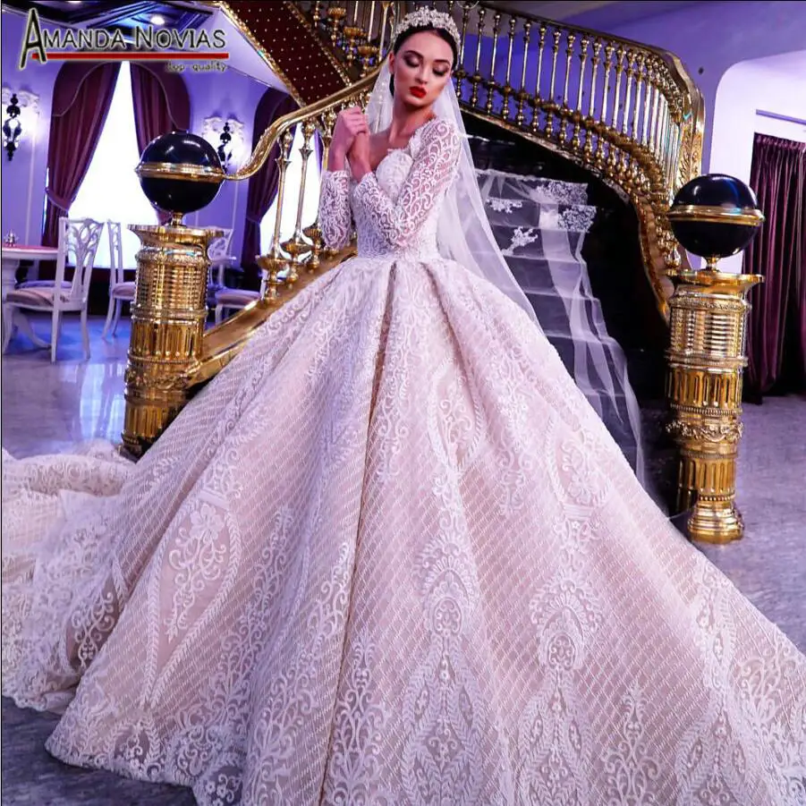 Потрясающий роскошный Vestido de Noiva торжественное платье с бусинами кружевное платье с длинными рукавами