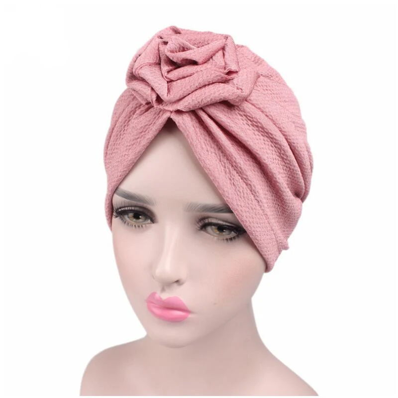 Новинка года для женщин цветочные шляпы мусульманских шапочки шапки роза тюрбаны Skullies аксессуары для волос шляпы для химиотерапии шапки - Цвет: pink