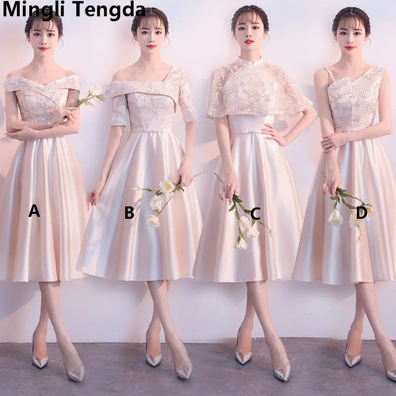 

Mingli Tengda Champagne Bridesmaid Dresses Boat Neck Elegant Bridesmaid Dress Off the Shoulder Dress 2018 vestido dama de honra