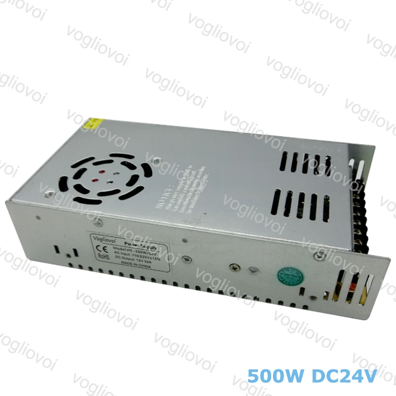 Vogliovoi светодиодный трансформатор 500 Вт DC24V 20A Алюминий серебристый светодиодный драйвер Мощность адаптер для 3528 5050 5730 Светодиодные ленты света