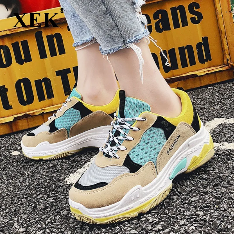 

XEK 2018 Autumn Fashion Women Casual Shoes Suede Leather Platform heels Sneakers Ladies White shoes Chaussure Femme ZLL442