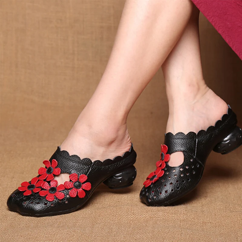 RUSHIMAN Women Flat Cool Slippers Shoes Slides Sandals  2021 Summer Genuine Leather  Slip On Shoes Size 35-40