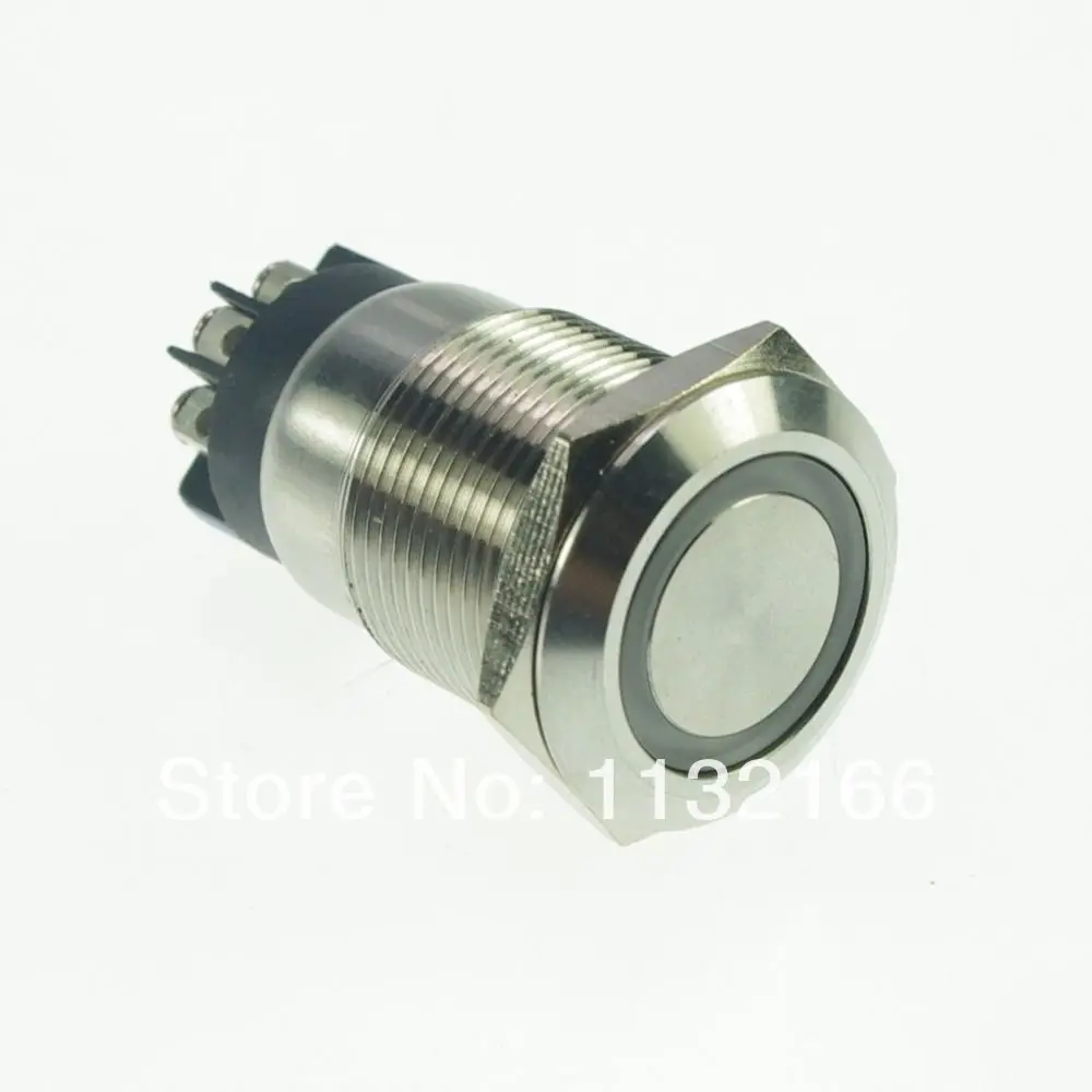 

LED Color Green 19mm Stainless Steel Ring illuminated Maintained/Latching Push Button Switch 1NO 1NC Screw Terminal Waterproof