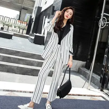 

Women's suit women's fashion black and white striped suit two-piece suit (jacket + pants) women's business casual suits