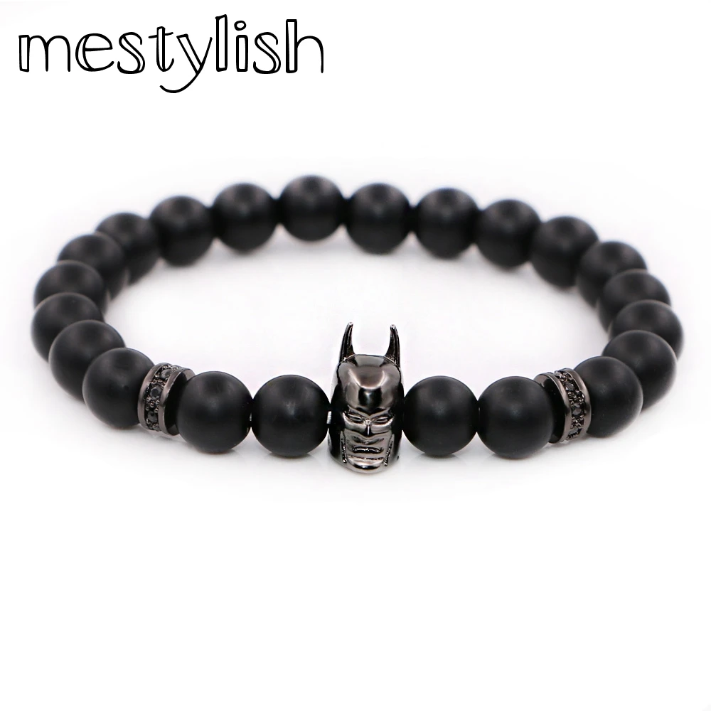#*Cheap Mestylish Black Natural Matte Onyx Nepal Transport Bead Cool Batman Bead Bracelet Fit Men Women Jewelry Gift Pulseira Masculina