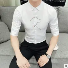 Embriodery мужские свадебные рубашки черные белые офисные формальные смокинги рубашки с коротким рукавом модные мужские однотонные летние рубашки