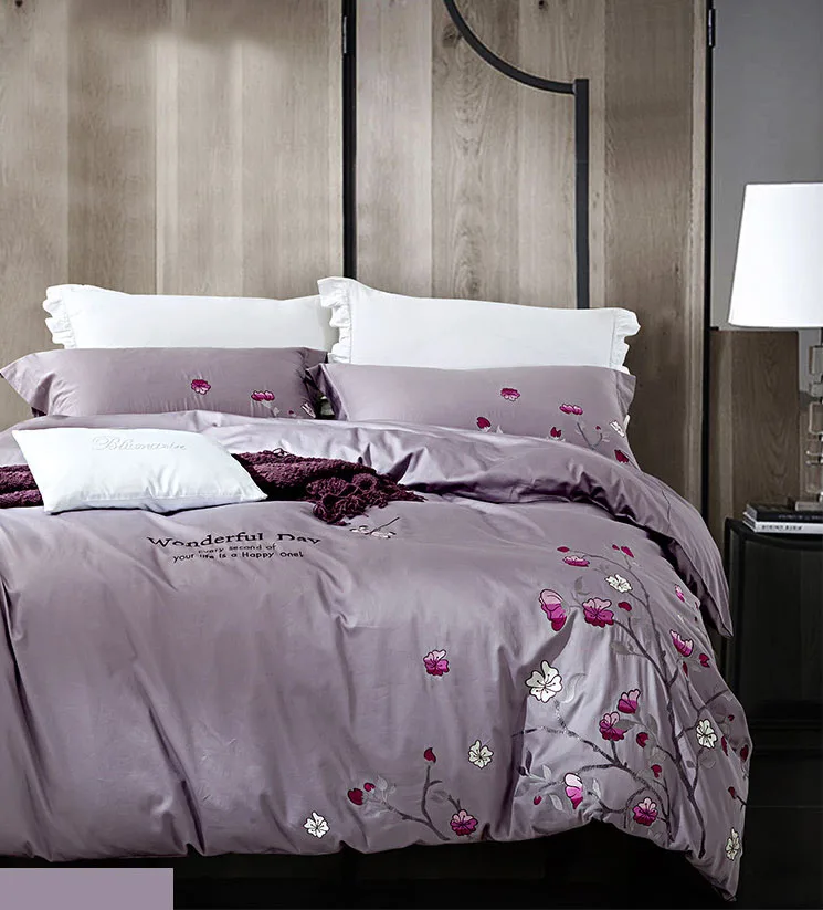 Wonderful Flowers Embroidered Cotton Bedding Sets 4pcs Bed Set