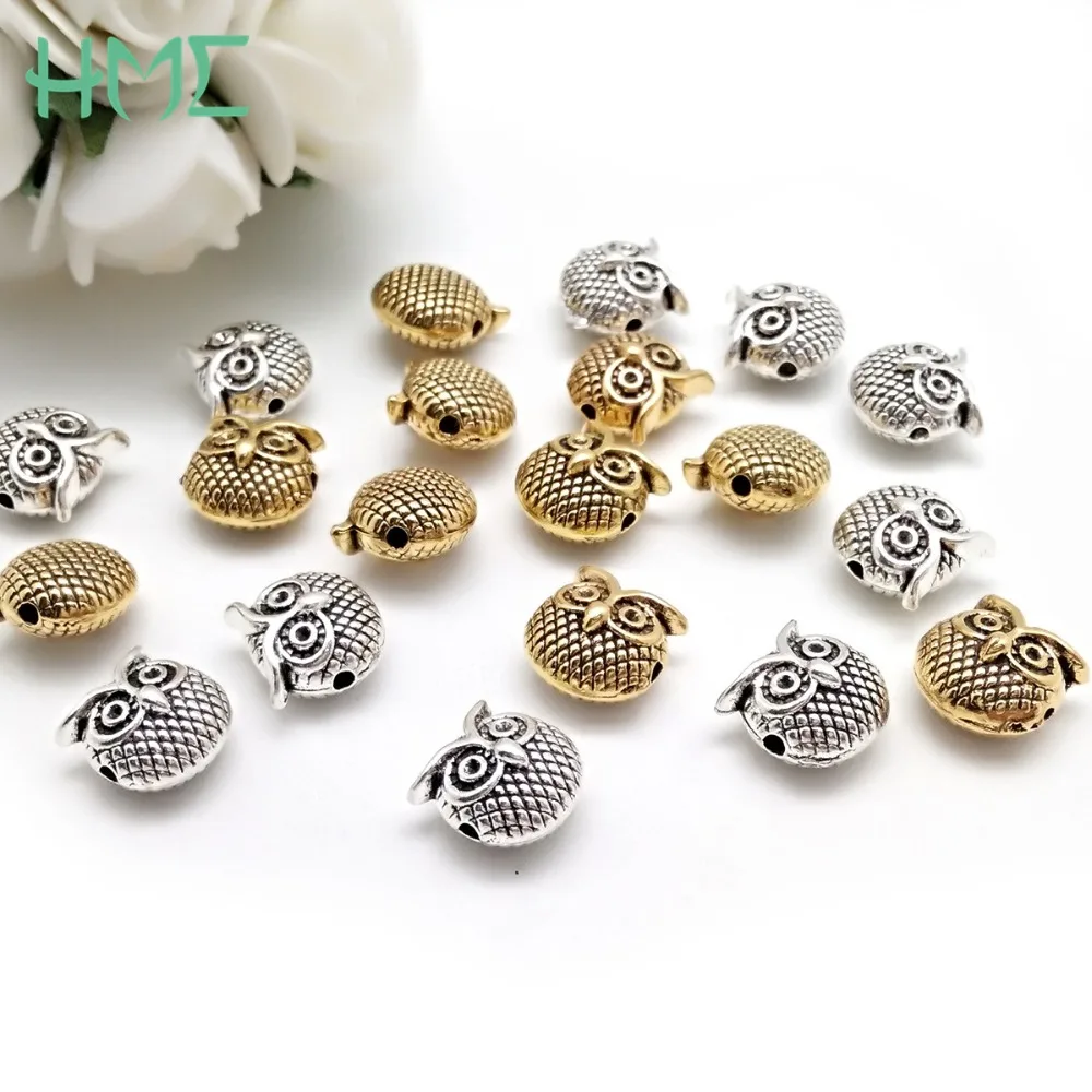 

10pcs/lot 10mm Vintage Owl Head Spacers Beads Zinc Alloy Ancient Silver Gold Beads For Jewelry Making Bracelet DIY Accessoires