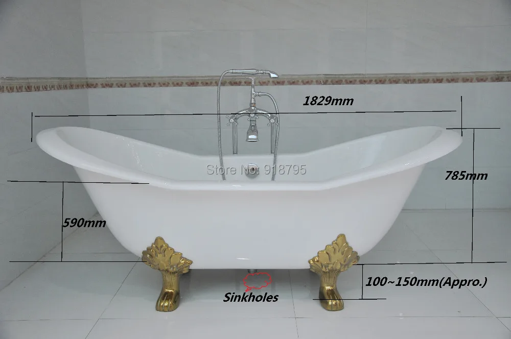 7" CUPC одобрено отдельно стоящая железная внутренняя ванна чугунная двойная тапочка Ванна 1005