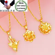 OMHXFC Европейская мода женщина вечерние день рождения свадьба подарок элегантный полый цветок 24KT настоящее золото Шарм Кулон PN143