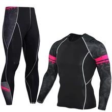 2 шт./компл.: футболка с длинными рукавами+ штаны, Для мужчин для утренней пробежки бега тренировочные компрессионные Костюмы Экстремальные виды спорта тренажерного зала Для мужчин Колготки чулочно-носочные изделия ММА Бразильское джиу джицу, топы