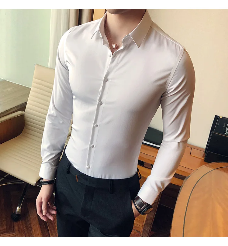 Новые мужские модные хлопковые однотонные формальные деловые рубашки с длинными рукавами для мужчин s тонкие повседневные рубашки с длинными рукавами мужские