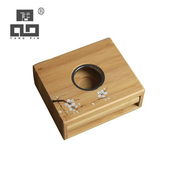 

TANGPIN natural bamboo tea fire stove handpainted plum blossom coffee tea candle holders tea ceremony sets