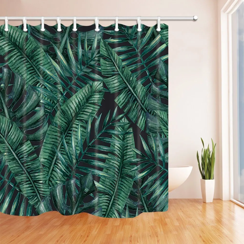 

Tropical Decor, Palm and Banana Tree Leaves Shower Curtains, Polyester Fabric Waterproof Bath Curtain, Shower Curtain